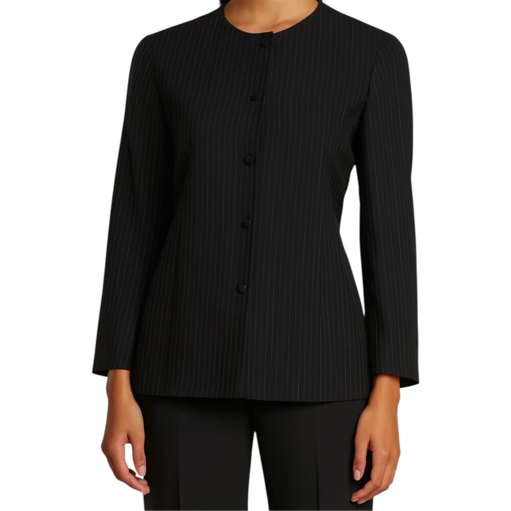 Giorgio Armani Collarless Button Up Suit Jacket Pinstriped Formal Black 40 Small